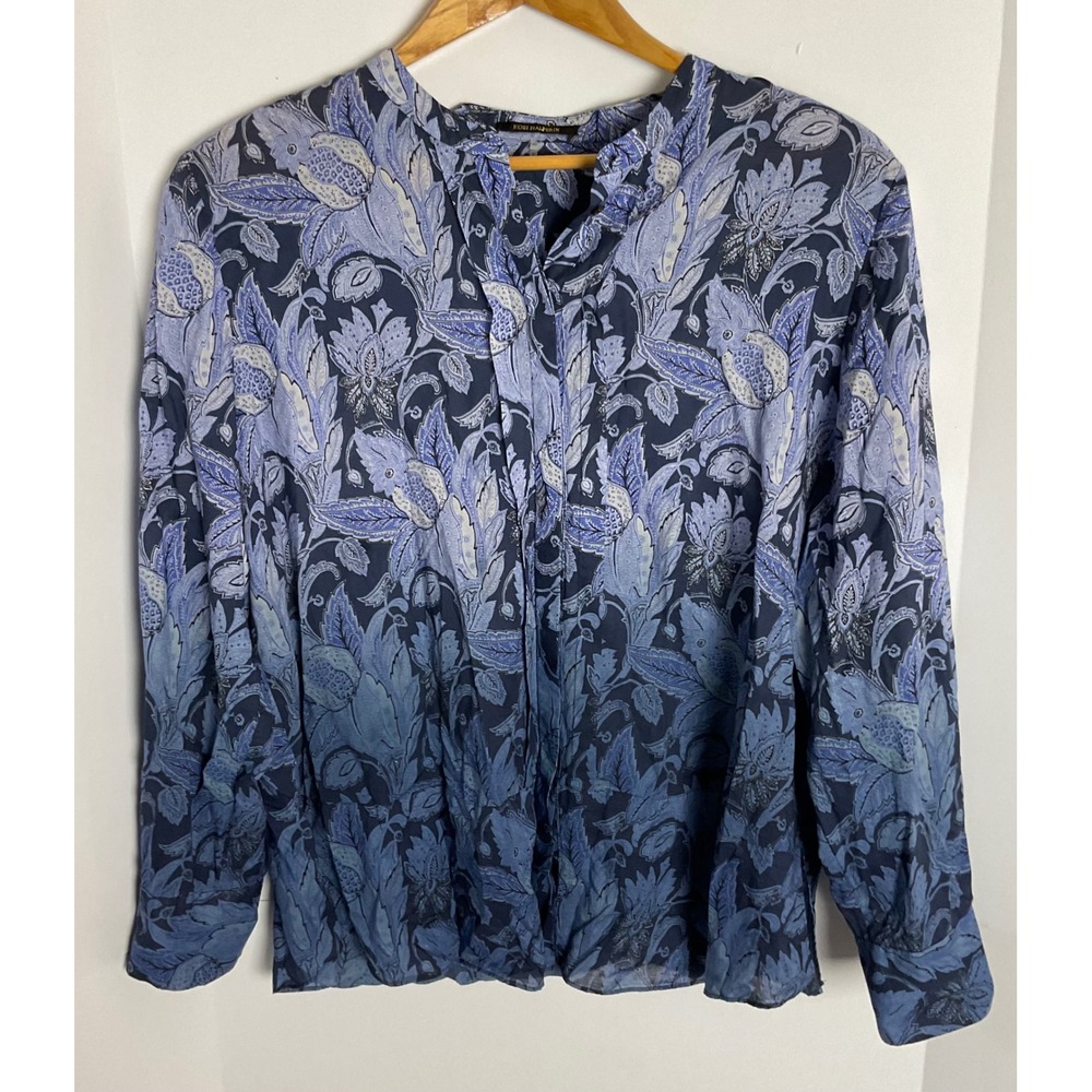 Kobi Halperin Blue Floral Paisley Ombre Cotton Blouse Top XXL KS5B74